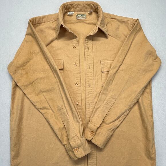 Vtg LL Bean Chamois Cloth Shirt Mens Size 16 Large Gold Barley USA Made ~ Read - Picture 2 of 7